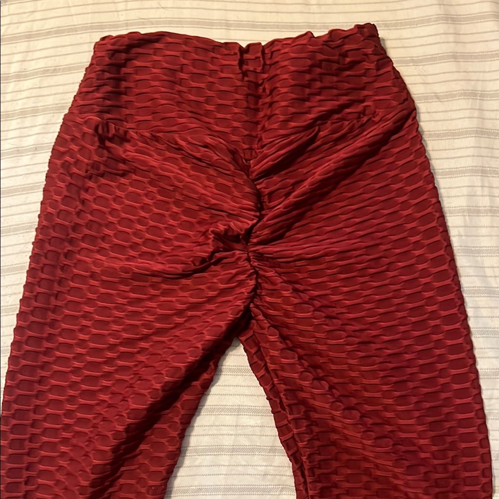 Red Textured Leggings